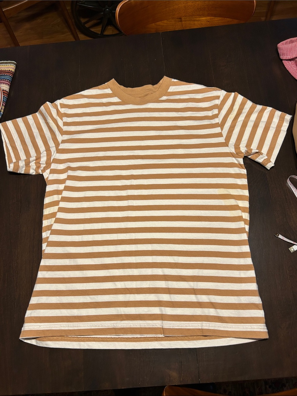 Original Use Tan and White Striped Short-Sleeve Crewneck